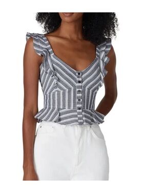 Marissa Webb Collective Blue Stripe Crop Top Linen Blend